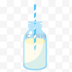 蓝白条纹吸管和牛奶