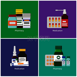 药房和药物的彩色横幅收集医学疗