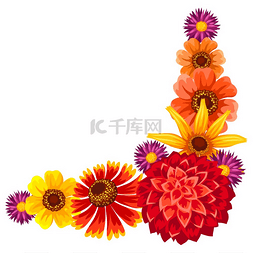 红色与黄色花图片_与秋天的花朵装饰框架。