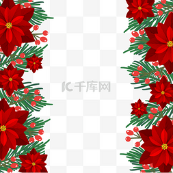 插画花卉边框图片_圣诞一品红花卉边框装饰叶子