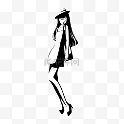 黑色直礼帽短裙女孩模特剪贴画