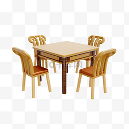3DC4D立体餐厅方形餐桌餐椅
