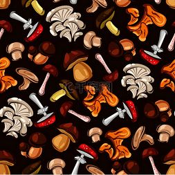 图案装饰图案图片_森林蘑菇无缝背景带有鹅膏菌香槟