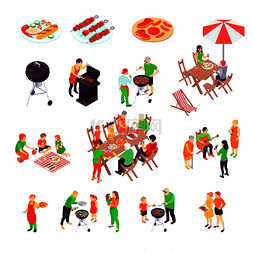 死巴勒莫logo图片_家庭烧烤野餐等距图标设置与比萨