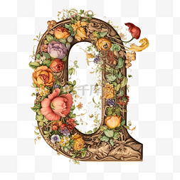 鲜花系列图片_洛可可风格鲜花环绕字母系列字母