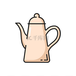 中式把手图片_厨房用具孤立陶瓷茶壶平面线图标