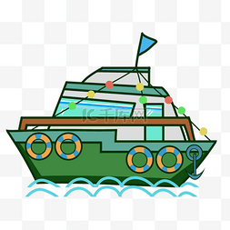 海上的绿色轮船