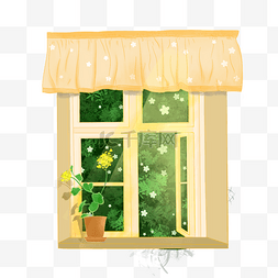 春季窗内绿植风景