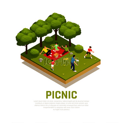 野餐装饰图片_家庭游戏概念与家庭野餐公园符号