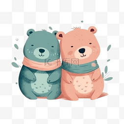 手绘小熊情侣图片_卡通手绘情侣小动物小熊
