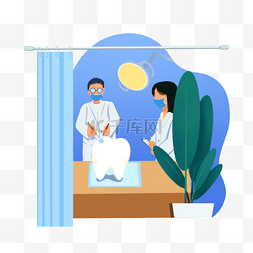 口腔检查插画图片_口腔健康检查和护理