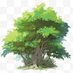 免抠大树素材图片_扁平插画手绘免抠元素大树