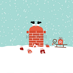 圣诞老人卡在烟囱屋顶雪绿松石