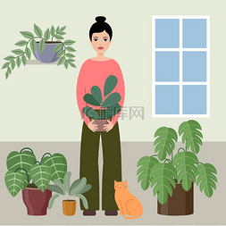 女服装首页图片_女人拿着植物。