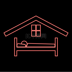 床图标图标图片_霓虹灯男子在床上酒店红色矢量插