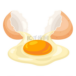 母鸡图片_破碎的鸡蛋壳和液体鸡蛋的插图。