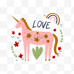 动物马的装饰图案设计图片_独角兽粉色彩虹波西米亚