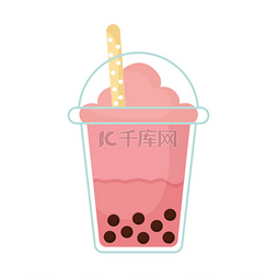 泡茶手绘图片_带有粉红和气泡的泡茶