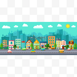 城市街景卡通图片_在平面设计中的城市街景