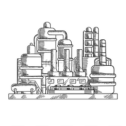 工业能源图片_炼油厂用现代工业厂房速写插图。