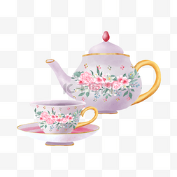 茶杯水彩茶具花艺下午茶