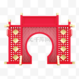 春节大吉新年美陈图片_C4D新年吉祥如意拱门3D大门美陈雕