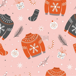 粉红色的衣服图片_圣诞无缝图案搭配难看的毛衣羊毛