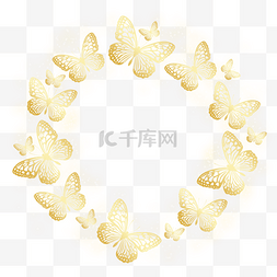 金色光效蝴蝶婚礼圆形边框装饰