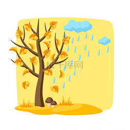 飘落叶的树图片_秋天的树，黄色的树叶飘落。