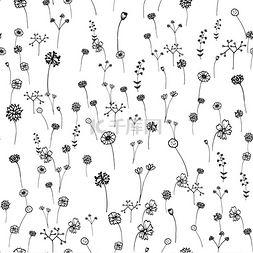 花卉无缝背景图片_无缝花朵图案手绘轮廓笔画艺术与
