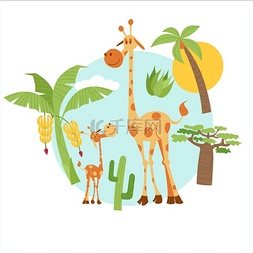 黄色卡通长颈鹿图片_非洲非洲的动物和自然可爱的长颈