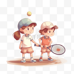 打网球线稿图片_卡通手绘儿童网球运动