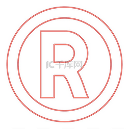 注册商标的r标记图片_霓虹灯符号版权所有红色矢量插图