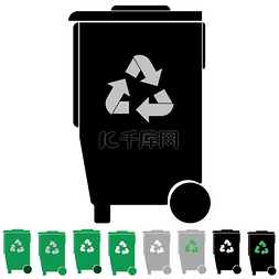 黑色和绿色垃圾桶或碎片利用。黑