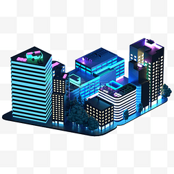 城市建筑街道图片_C4D霓虹夜景城市建筑3D