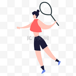 可爱女生标签图片_羽毛球运动跳跃的短裤女生