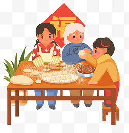 新年春节一家人包饺子