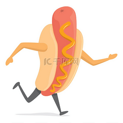 吃热的食物图片_热狗在奔跑中的卡通插图