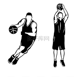 黑人运动员图片_baasketball 播放器的两个剪影。运动