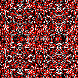 几何点缀红色图片_抽象的红色花卉无缝图案与郁郁葱