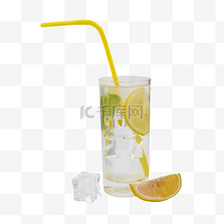 清爽柠檬图片_柠檬水玻璃杯切片柠檬