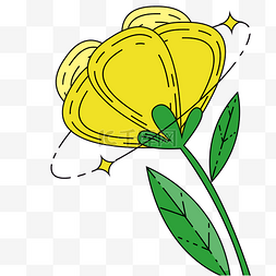 植物扁平花草图片_线性扁平风春季黄色鲜花