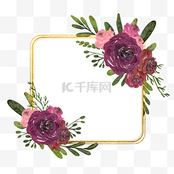 精美玫瑰花束图片_勃艮第玫瑰婚礼水彩精美边框