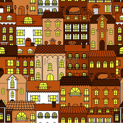 建筑城市卡通背景图片_棕色房屋复古窗户装饰性阳台陶瓷
