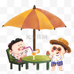 夏日沙滩遮阳伞图片_大暑夏天小暑夏日夏至遮阳伞沙滩