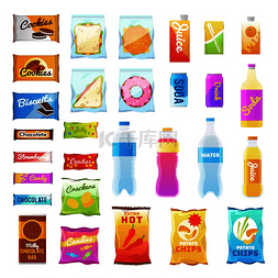 快餐厅笔画图片_自动售货产品饮料和零食塑料包装