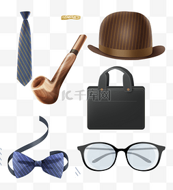 父亲节礼物领带图片_父亲节男性商务烟斗领结领带眼镜