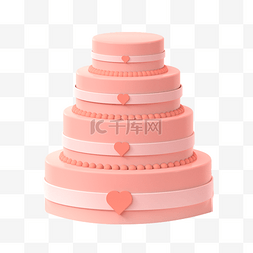 粉色喜庆装饰图片_3D立体婚礼粉色蛋糕