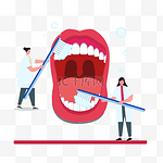 张嘴刷牙牙齿保健插画