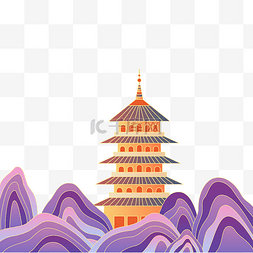 中国风古风国潮风山峰高塔建筑